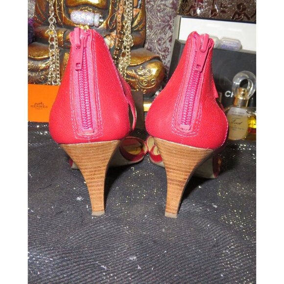 Nine West Red Leather Open Toe caged heels size 10 - Picture 3 of 12